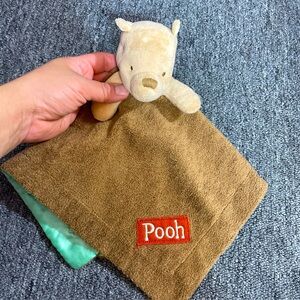 Disney Winnie The Pooh Lovey Blanket Security Brown Satin Green Baby Soft Plush